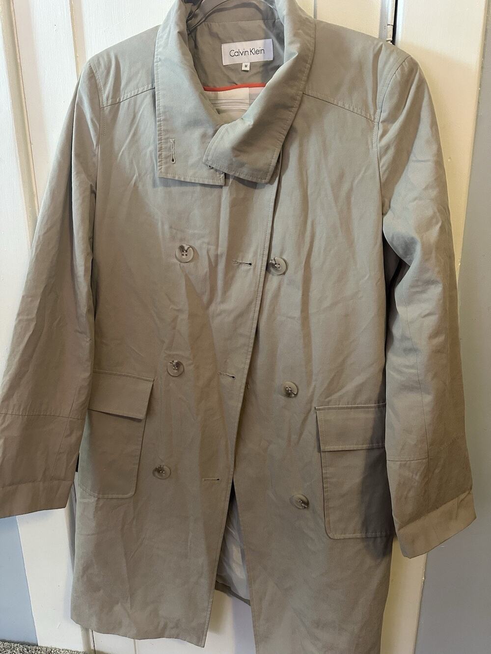 Calvin Klein Womens Medium Trench Coat Double Breasted Lightweight Taupe Khaki